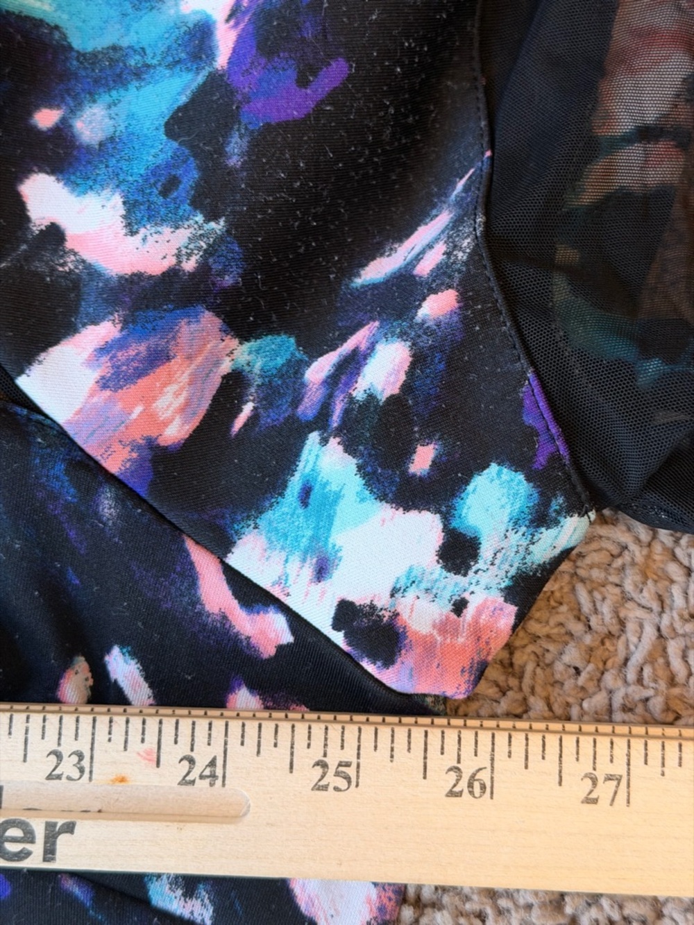 Plus Size Black Floral Sheath Dress with Mesh Yoke - Picture 7 of 7